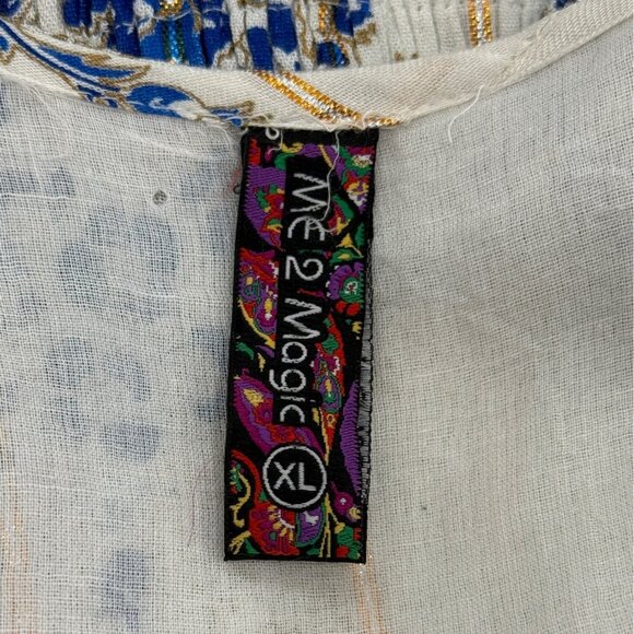 Me 2 Magic Anthropologie Maxi Dress Bohemian Blue Floral Print Tassel Size XL - Picture 4 of 7